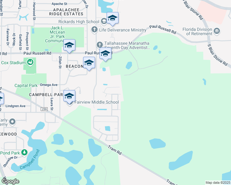 map of restaurants, bars, coffee shops, grocery stores, and more near 976 Beaver Creek Way in Tallahassee