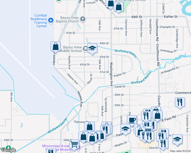 map of restaurants, bars, coffee shops, grocery stores, and more near 208 Ridgeway Avenue in Gulfport