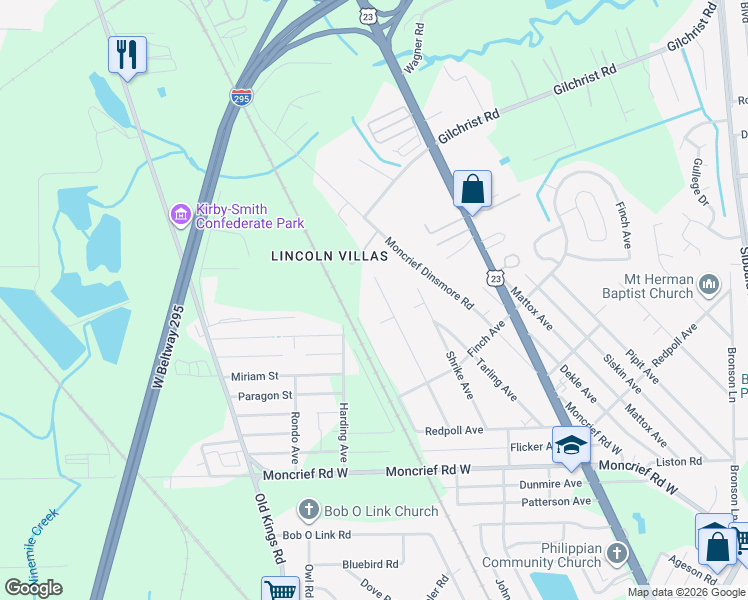 map of restaurants, bars, coffee shops, grocery stores, and more near 8168 Waxwing Avenue in Jacksonville