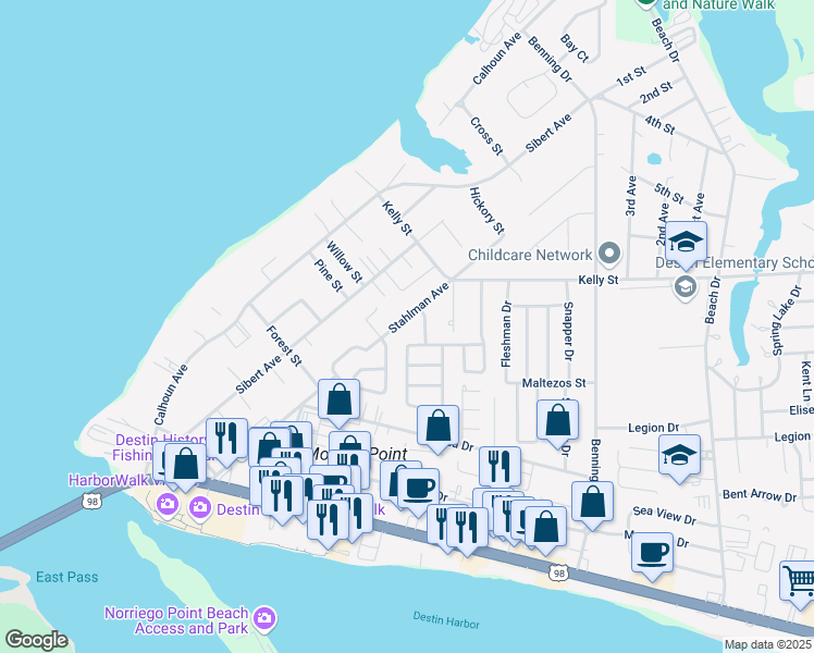 map of restaurants, bars, coffee shops, grocery stores, and more near 310 Stahlman Avenue in Destin