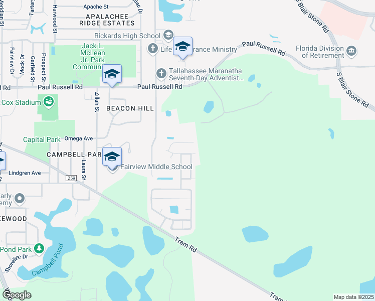map of restaurants, bars, coffee shops, grocery stores, and more near 976 Beaver Creek Way in Tallahassee