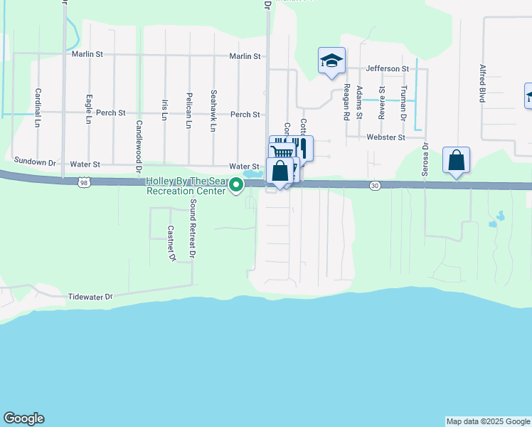 map of restaurants, bars, coffee shops, grocery stores, and more near 6903 Sea Turtle Circle in Navarre