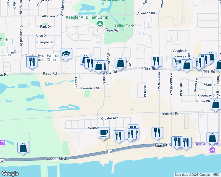 map of restaurants, bars, coffee shops, grocery stores, and more near 1987 Kim Cove in Biloxi