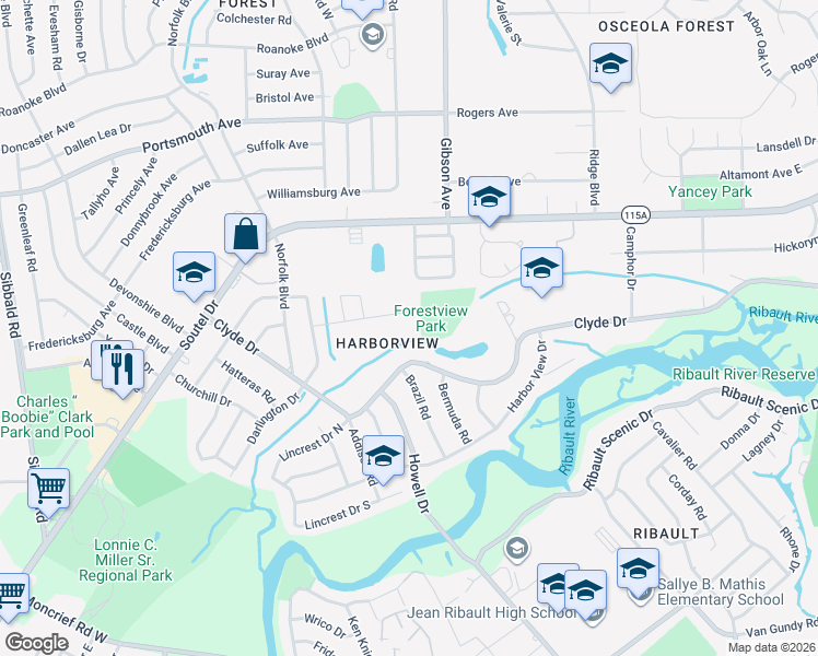 map of restaurants, bars, coffee shops, grocery stores, and more near 4416 Kenndle Road in Jacksonville