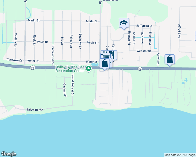 map of restaurants, bars, coffee shops, grocery stores, and more near 6903 Sea Turtle Circle in Navarre