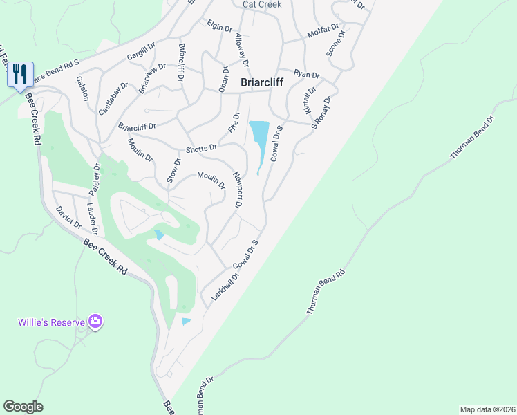map of restaurants, bars, coffee shops, grocery stores, and more near 704 Cowal Drive South in Spicewood