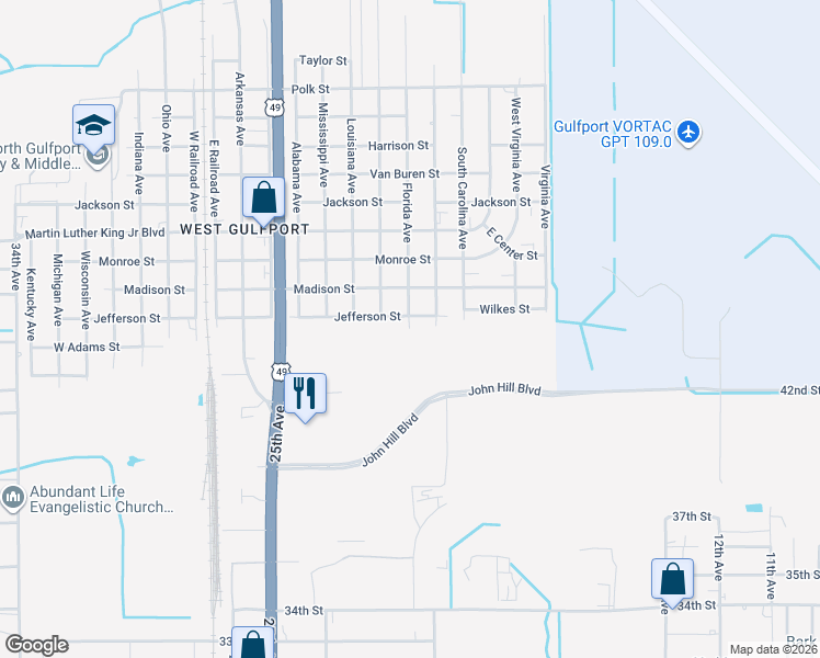 map of restaurants, bars, coffee shops, grocery stores, and more near 5101 Florida Avenue in Gulfport