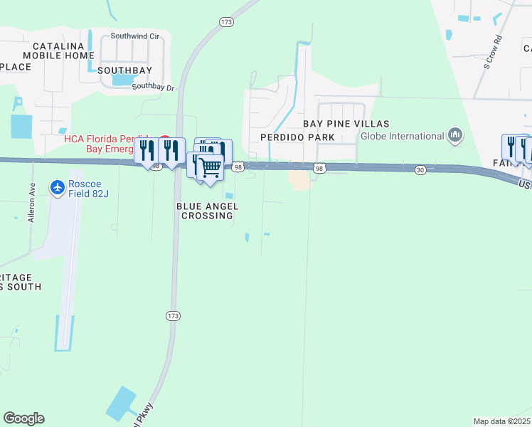 map of restaurants, bars, coffee shops, grocery stores, and more near 725 Giese Lane in Pensacola