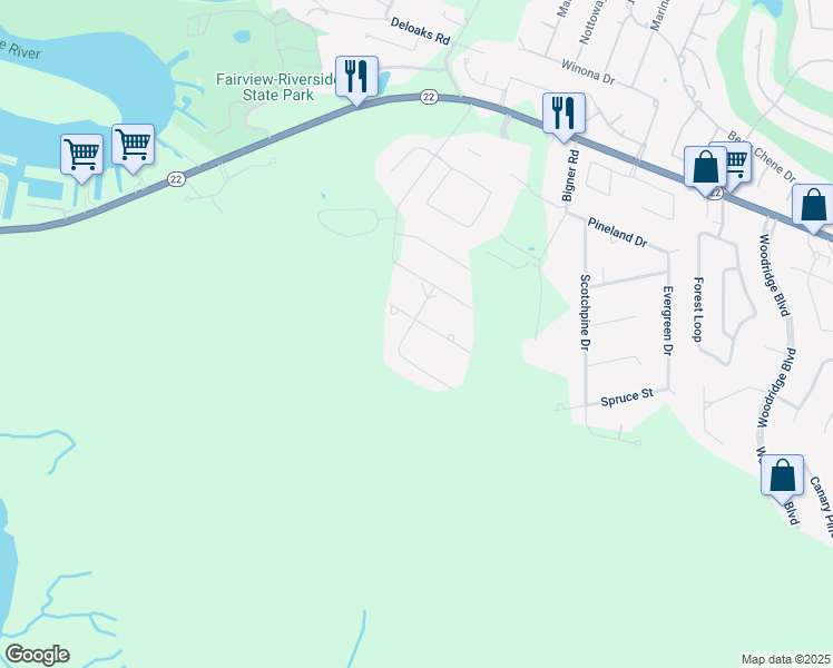 map of restaurants, bars, coffee shops, grocery stores, and more near 301 Shady Oak Lane in Mandeville