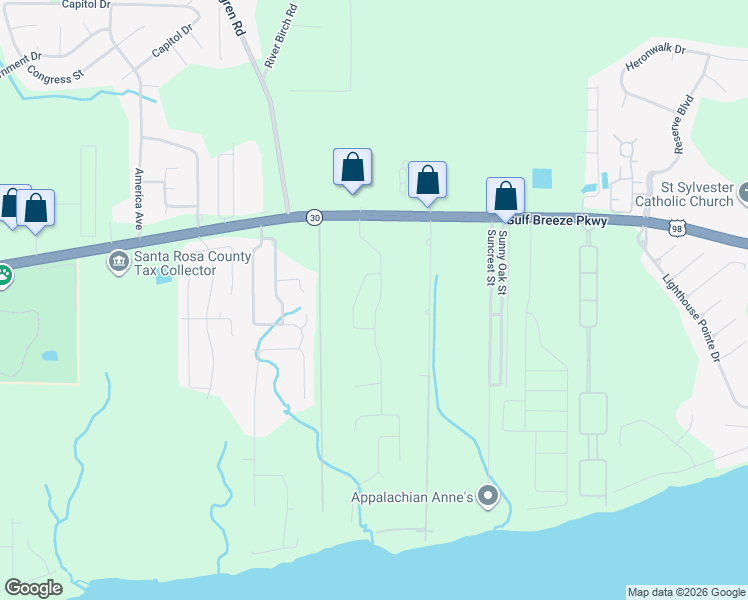 map of restaurants, bars, coffee shops, grocery stores, and more near 1797 Twin Pine Boulevard in Gulf Breeze