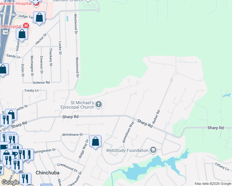 map of restaurants, bars, coffee shops, grocery stores, and more near 67542 Antioch Drive in Mandeville
