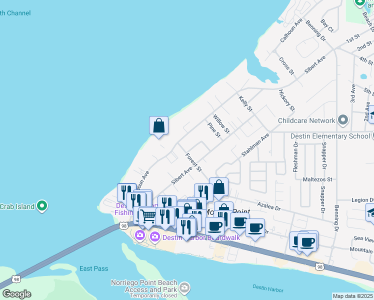 map of restaurants, bars, coffee shops, grocery stores, and more near 812 Forest Street in Destin