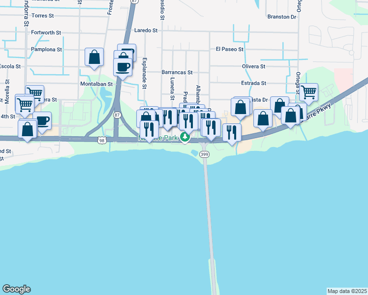map of restaurants, bars, coffee shops, grocery stores, and more near 8543 Navarre Parkway in Navarre