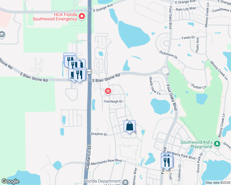 map of restaurants, bars, coffee shops, grocery stores, and more near 2113 Merrifield Lane in Tallahassee