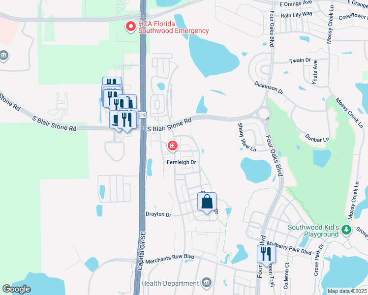 map of restaurants, bars, coffee shops, grocery stores, and more near 2113 Merrifield Lane in Tallahassee