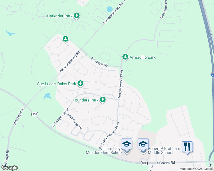 map of restaurants, bars, coffee shops, grocery stores, and more near 343 Skyline Ridge Drive in Willis