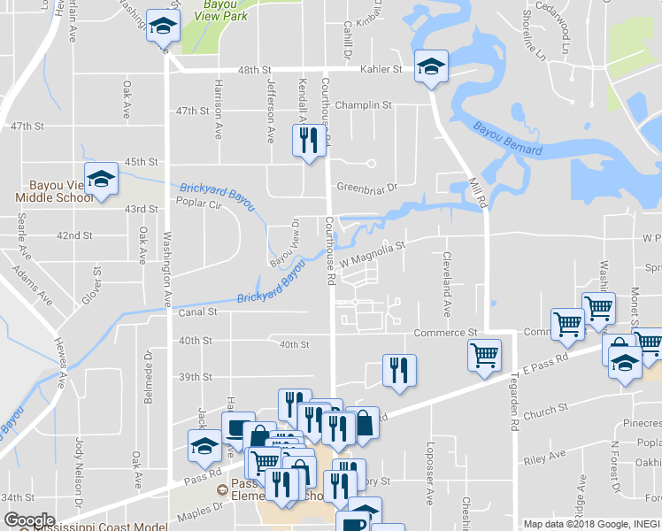 map of restaurants, bars, coffee shops, grocery stores, and more near 1000 Courthouse Road in Gulfport