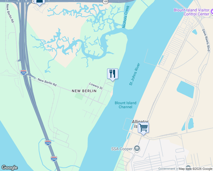 map of restaurants, bars, coffee shops, grocery stores, and more near 9115 Lowery Street in Jacksonville