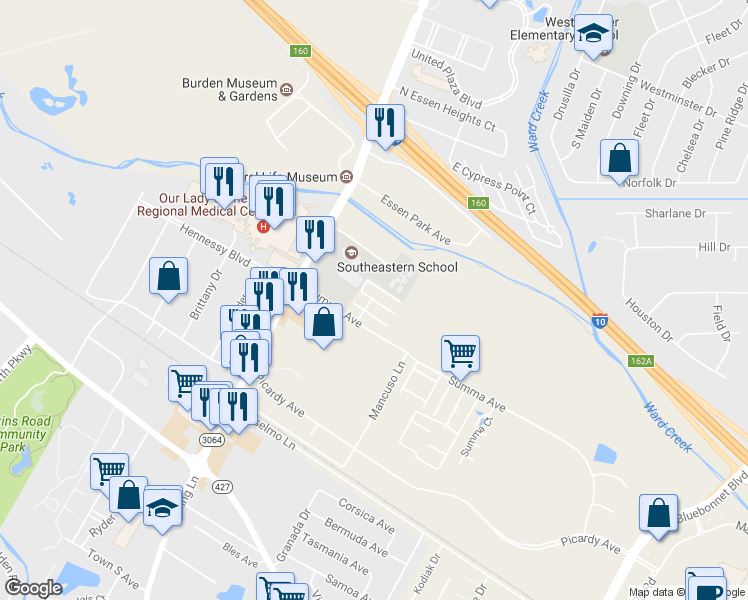map of restaurants, bars, coffee shops, grocery stores, and more near 7949 Pennth Avenue in Baton Rouge