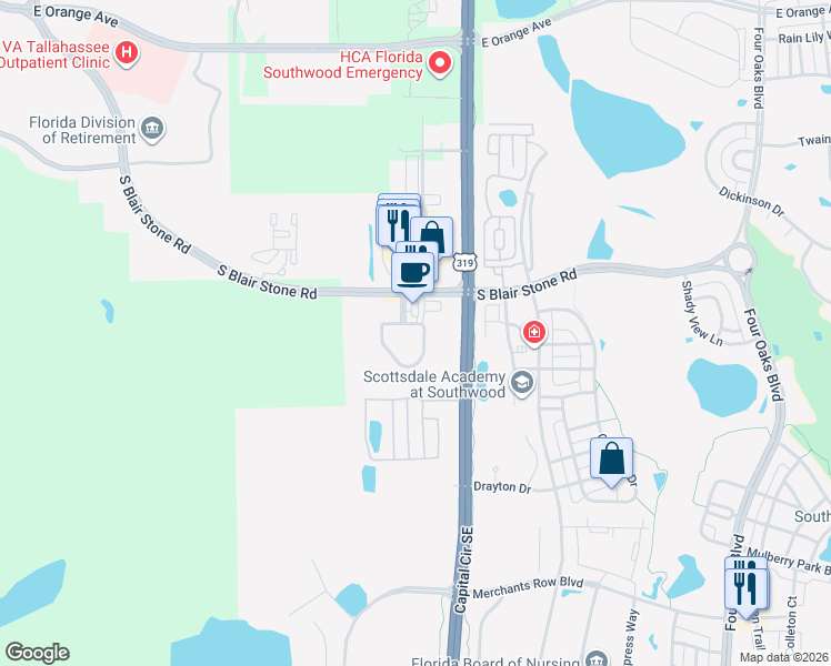 map of restaurants, bars, coffee shops, grocery stores, and more near 1959 Gainsborough Lane in Tallahassee