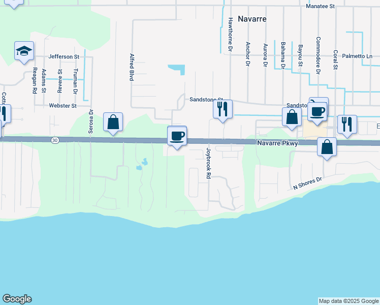 map of restaurants, bars, coffee shops, grocery stores, and more near 1847 Lindsey Magnolia Court in Navarre