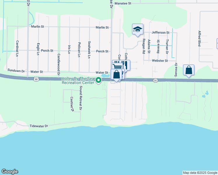 map of restaurants, bars, coffee shops, grocery stores, and more near 6903 Sea Turtle Circle in Navarre