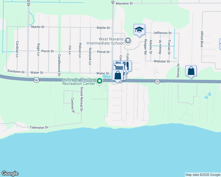 map of restaurants, bars, coffee shops, grocery stores, and more near 6903 Sea Turtle Circle in Navarre