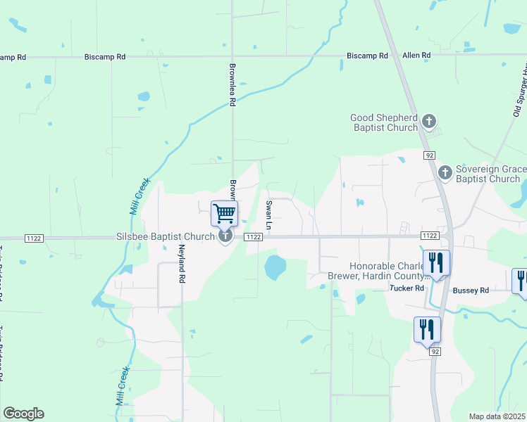 map of restaurants, bars, coffee shops, grocery stores, and more near 2800-2808 Swan Lane in Silsbee