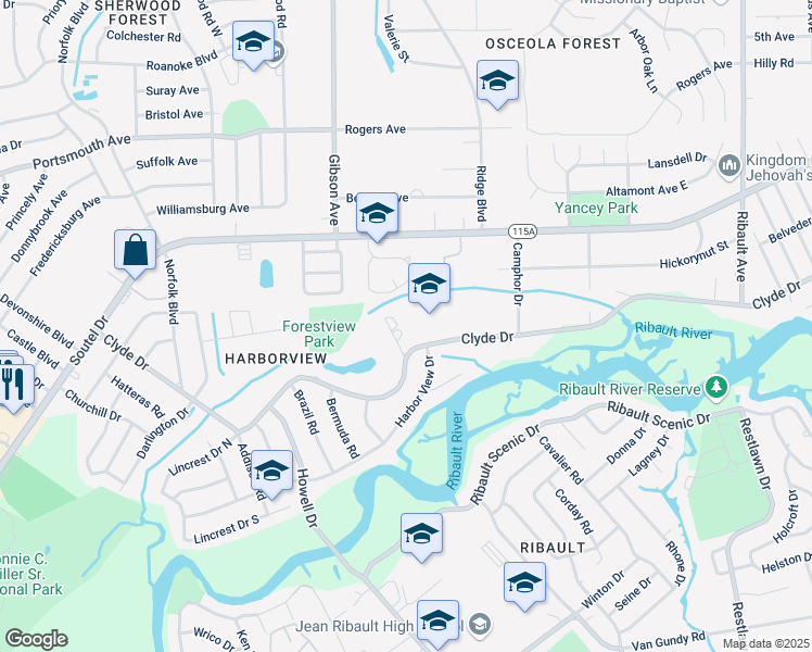 map of restaurants, bars, coffee shops, grocery stores, and more near 8801 Lake Placid Drive East in Jacksonville