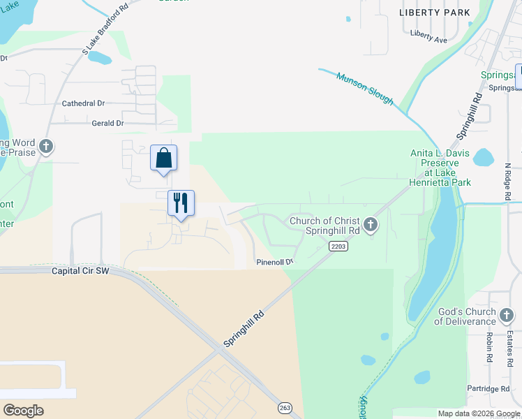map of restaurants, bars, coffee shops, grocery stores, and more near 2404 Seasons Lane in Tallahassee