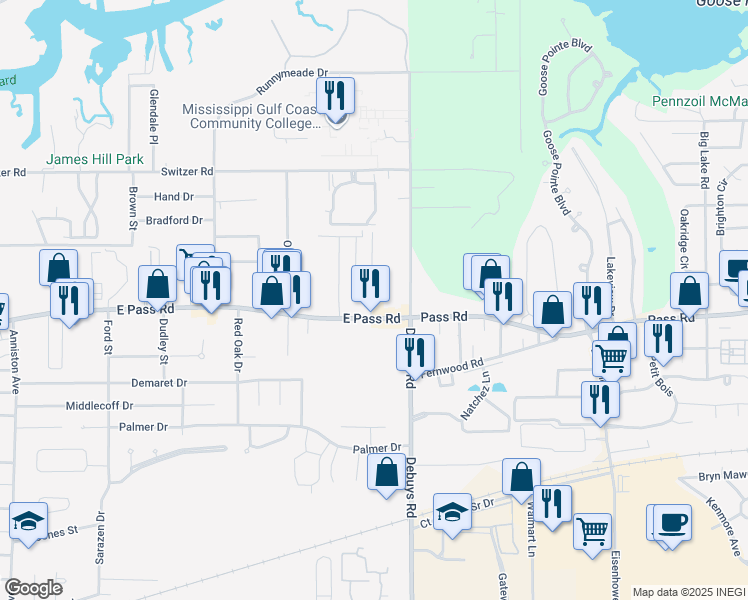 map of restaurants, bars, coffee shops, grocery stores, and more near 17 Grand Lido in Gulfport