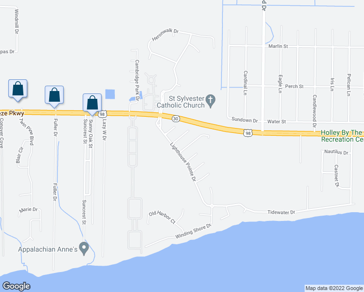 map of restaurants, bars, coffee shops, grocery stores, and more near 6446 Watermark Cove in Gulf Breeze