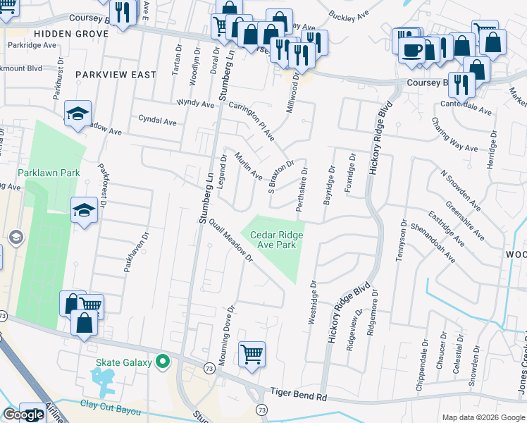 map of restaurants, bars, coffee shops, grocery stores, and more near 13106 Gentry Avenue in Baton Rouge