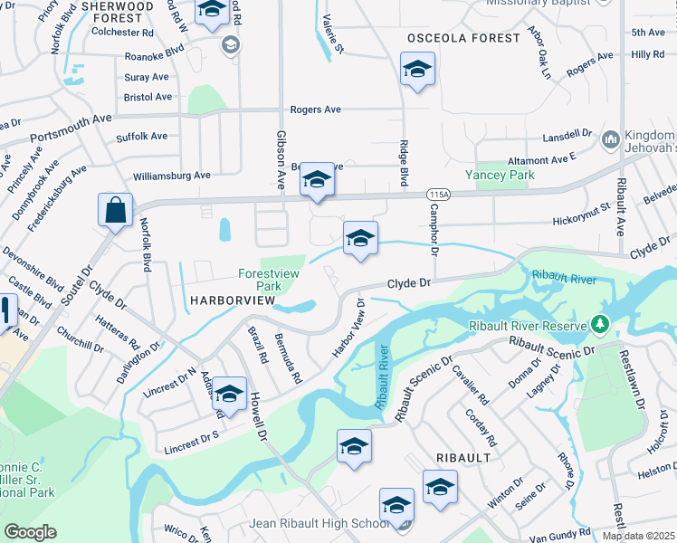 map of restaurants, bars, coffee shops, grocery stores, and more near 8801 Lake Placid Drive East in Jacksonville