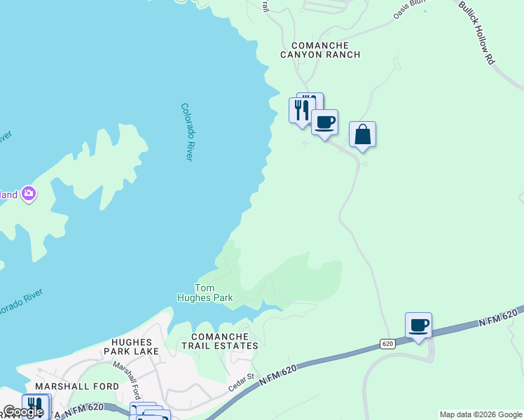 map of restaurants, bars, coffee shops, grocery stores, and more near 6700-6754 Comanche Trail in Austin