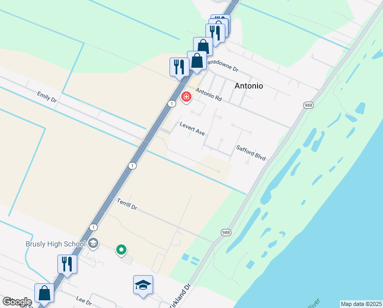map of restaurants, bars, coffee shops, grocery stores, and more near 4850 Hilda Court in Port Allen