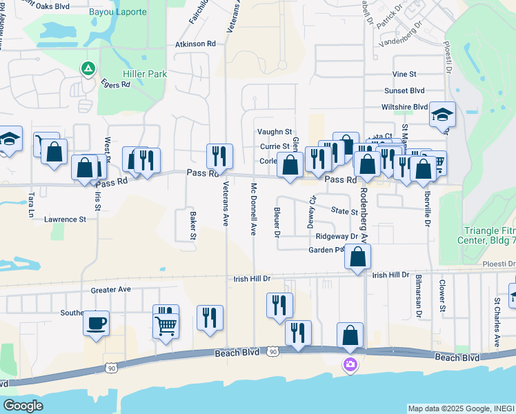 map of restaurants, bars, coffee shops, grocery stores, and more near 284 Mc Donnell Avenue in Biloxi