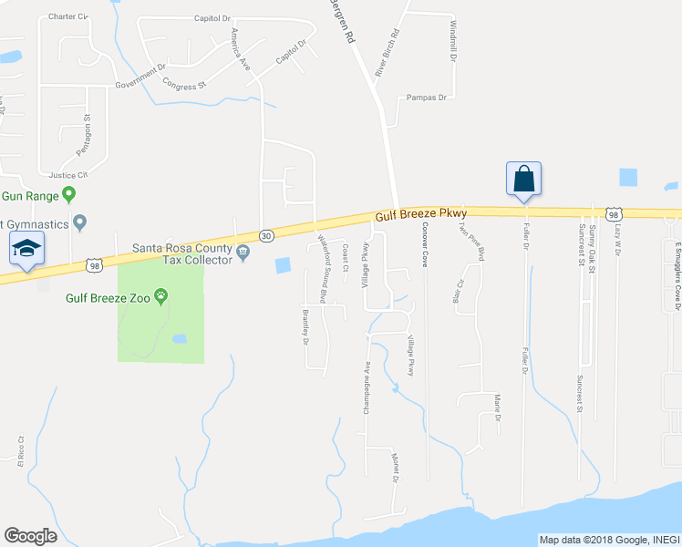 map of restaurants, bars, coffee shops, grocery stores, and more near 1803 Coast Court in Gulf Breeze