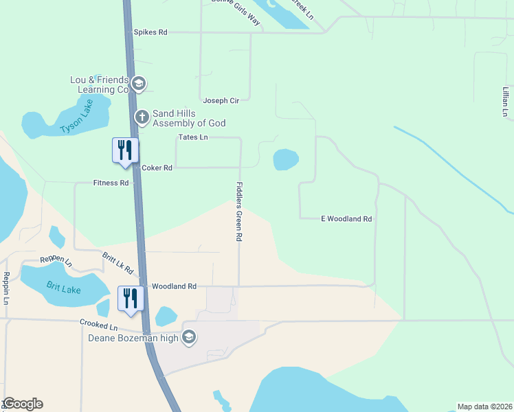 map of restaurants, bars, coffee shops, grocery stores, and more near 13838 Fiddlers Green Road in Southport