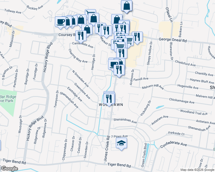 map of restaurants, bars, coffee shops, grocery stores, and more near 5707 Macbeth Drive in Baton Rouge