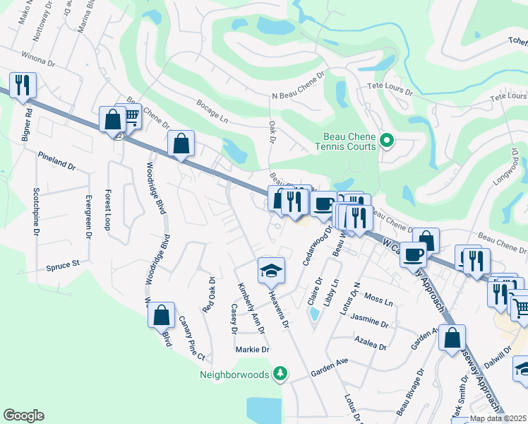 map of restaurants, bars, coffee shops, grocery stores, and more near 4840 Louisiana 22 in Mandeville