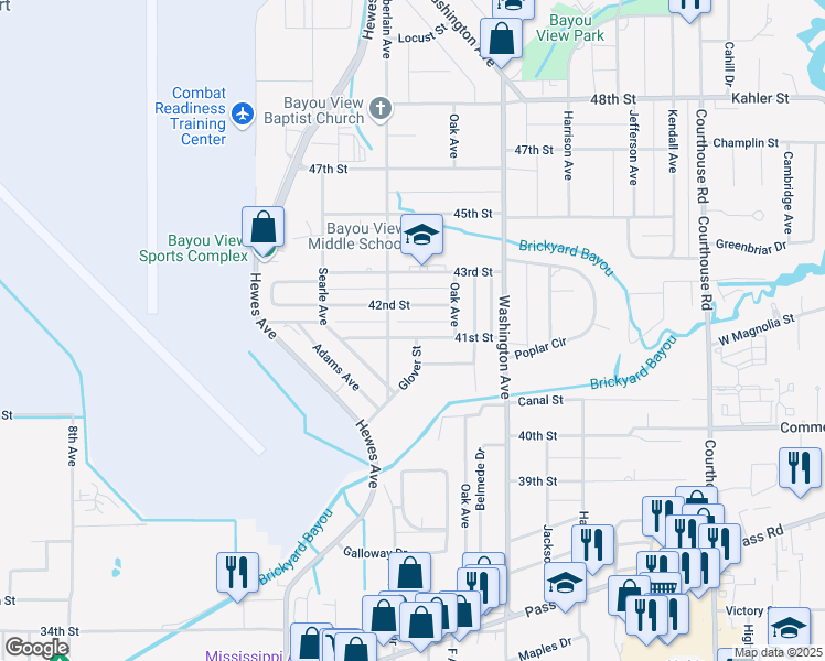 map of restaurants, bars, coffee shops, grocery stores, and more near 217 42nd Street in Gulfport