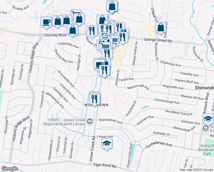 map of restaurants, bars, coffee shops, grocery stores, and more near 5623 South Allegheny Court in Baton Rouge