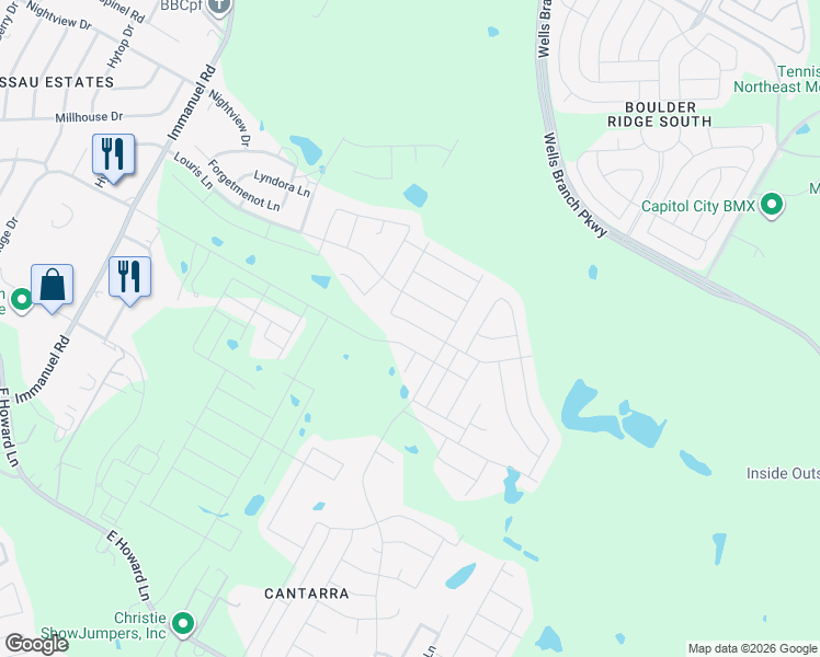 map of restaurants, bars, coffee shops, grocery stores, and more near 2909 Louris Lane in Pflugerville