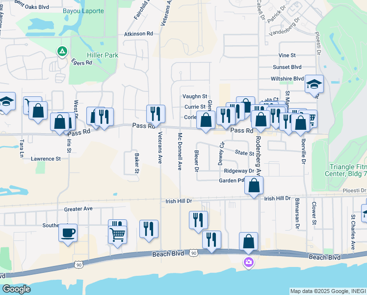 map of restaurants, bars, coffee shops, grocery stores, and more near 284 Mc Donnell Avenue in Biloxi
