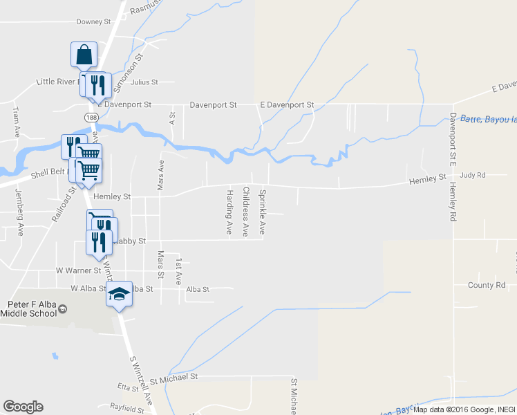 map of restaurants, bars, coffee shops, grocery stores, and more near 13930 Sprinkle Avenue in Bayou La Batre
