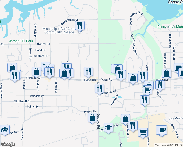 map of restaurants, bars, coffee shops, grocery stores, and more near 17 Grand Lido in Gulfport