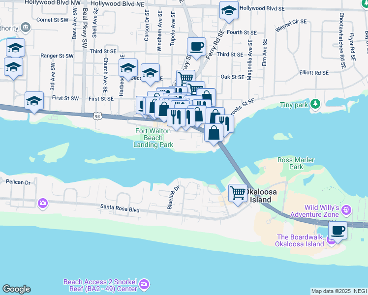 map of restaurants, bars, coffee shops, grocery stores, and more near 179 Brooks Street Southeast in Fort Walton Beach