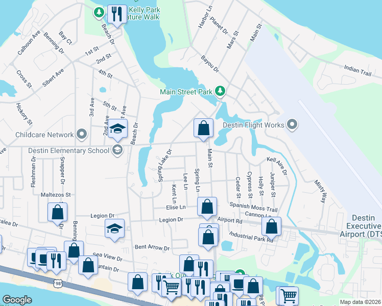 map of restaurants, bars, coffee shops, grocery stores, and more near 715 Whippoorwill Lane in Destin