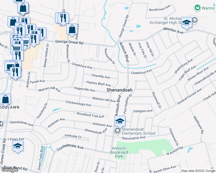 map of restaurants, bars, coffee shops, grocery stores, and more near 16132 Haynes Bluff Avenue in Baton Rouge